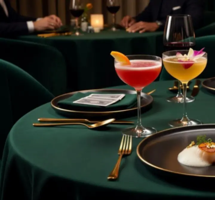 Večeře a koktejly během pokerového večera v restauraci