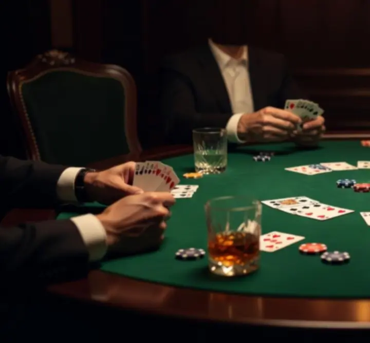 Detail pokerového stolu během večera v elegantním prostředí
